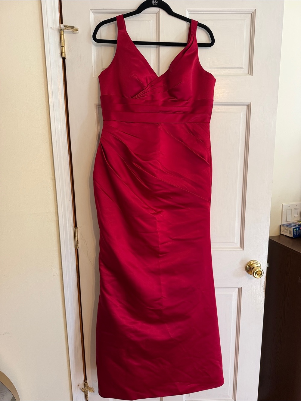 Bill Levkoff Fuchsia V-Neck Satin Maxi Dress